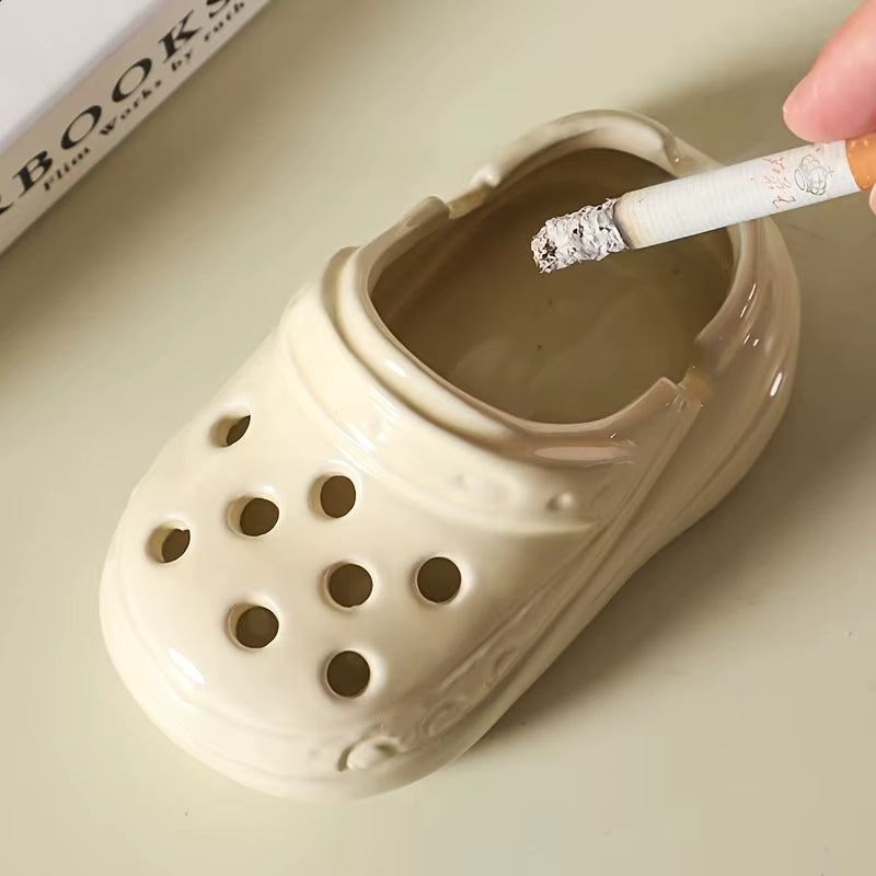 Unique Ceramic Clog Ashtray - Simulation Tool Design in Beige & White, Perfect for Home, Office, and Hotel Decor