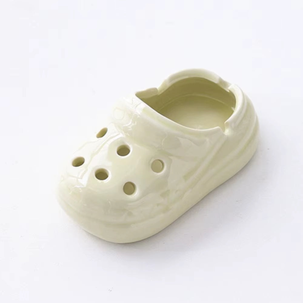 Unique Ceramic Clog Ashtray - Simulation Tool Design in Beige & White, Perfect for Home, Office, and Hotel Decor
