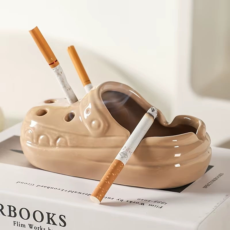 Unique Ceramic Clog Ashtray - Simulation Tool Design in Beige & White, Perfect for Home, Office, and Hotel Decor